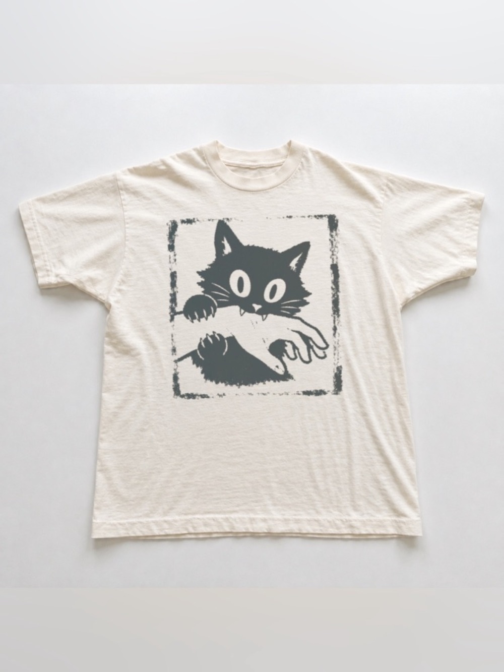 Gildan Cream Tee with Black Cat Graphic
